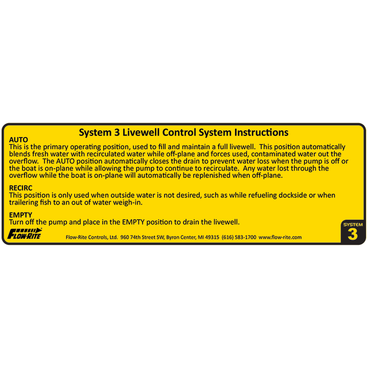 System Instruction Label FlowRite Controls