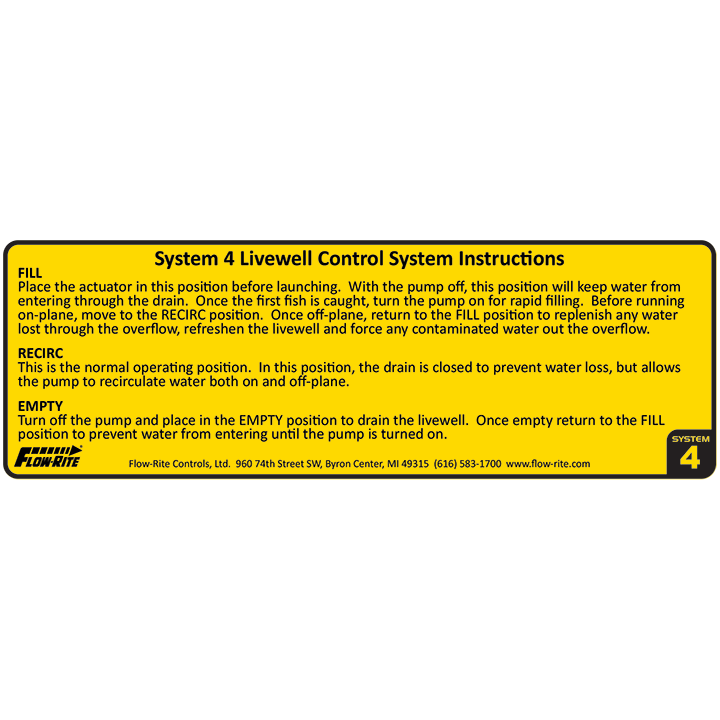 System Instruction Label FlowRite Controls